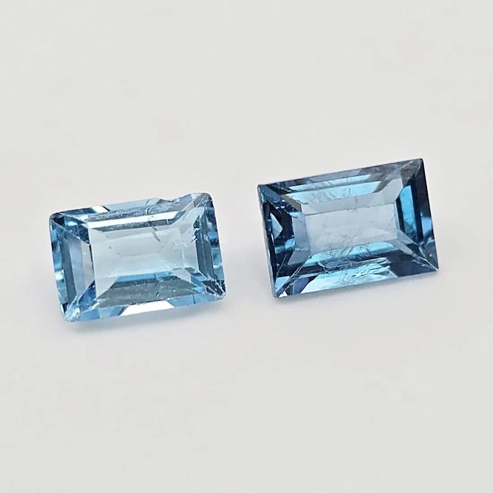 Natural Blue Topaz Pair, Baguette Cut, 1.49 ct Total, 6x4mm, Irradiated